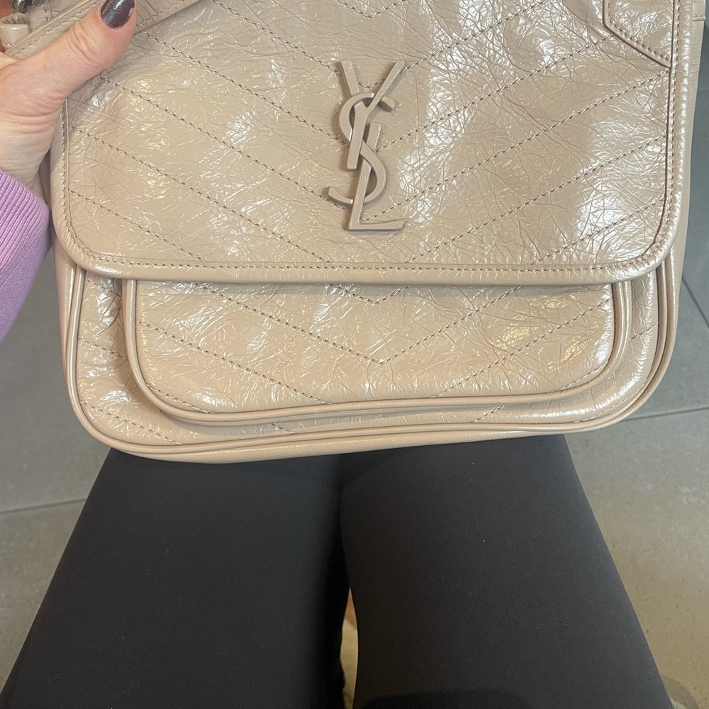 Yves Saint Laurent Shiny Beige Quilted Shoulder Bag